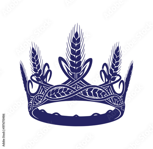 Blue crown with wheat ears on white background