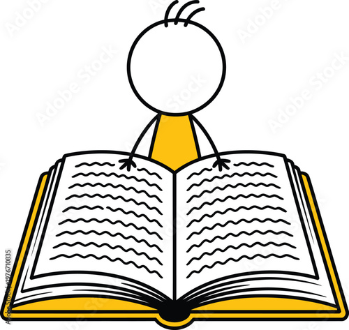 Stick figure reading an open book