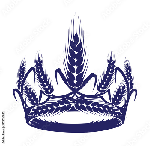 blue wheat crown on white background for royalty and harvest themes