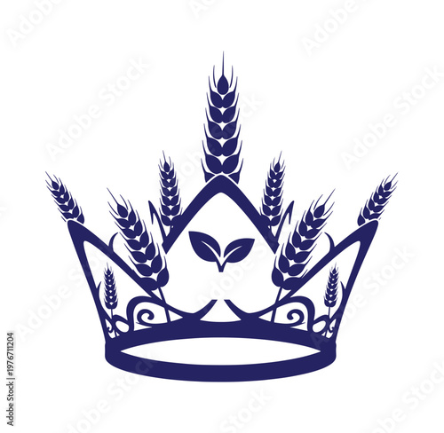 navy blue crown with wheat ears and leaves on white background