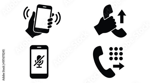 Cell phone and telephone icons representing communication functions and alerts for calls.