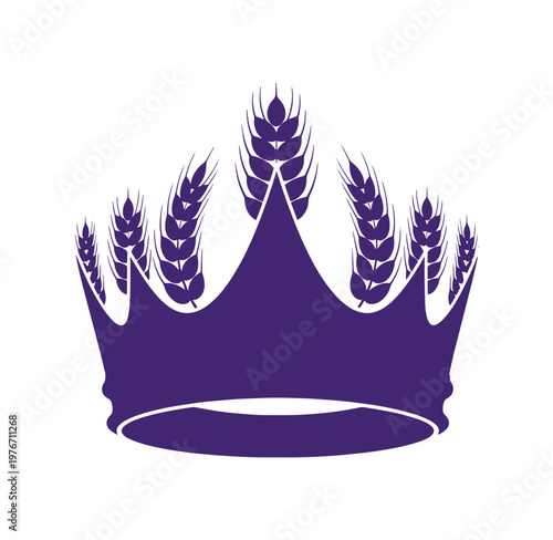 Purple crown with wheat ears on white background