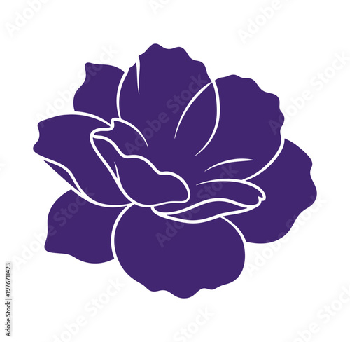 Purple flower with white outline on white background