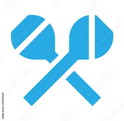 Two blue crossed ping pong rackets on white background