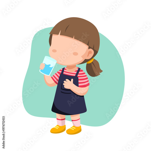 young daughter drinking water illustration