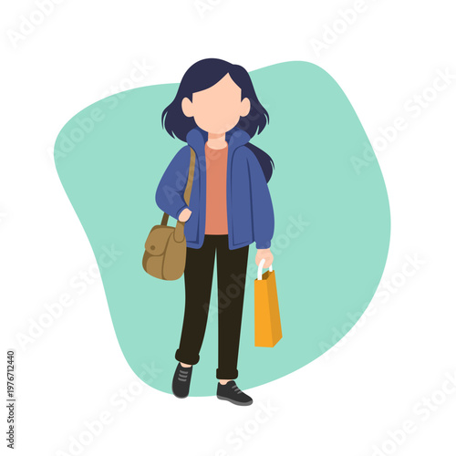 office woman with bag and shopping bag