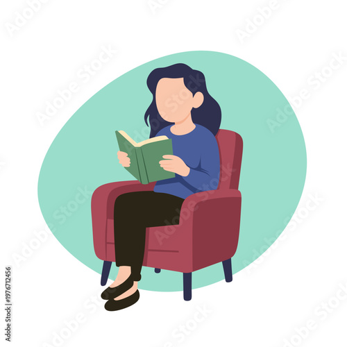 girl reading a book sit in the chair illustration