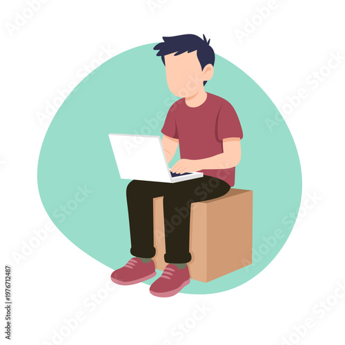 businessman sit at the box with laptop