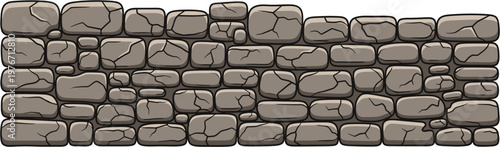 Seamless cartoon stone wall texture with cracked grey rocks and irregular shapes, perfect for game backgrounds or architectural elements.