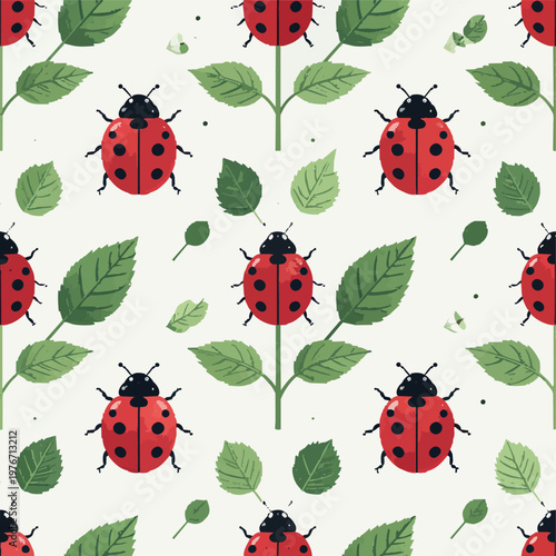 Cross Stitch Ladybug Seamless Pattern Vector