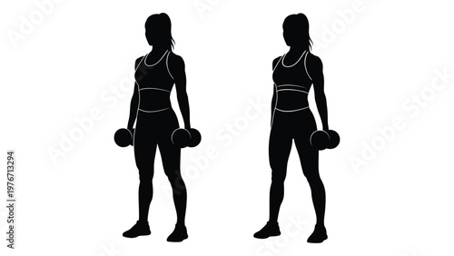 Silhouette of a woman performing dumbbell exercises showcasing fitness and strength