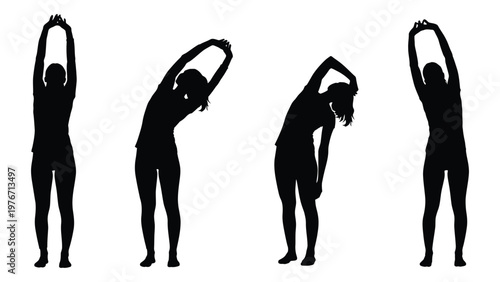 Silhouette series depicting a woman performing various stretching exercises high quality