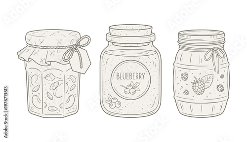 Three Jars of Homemade Preserves and Jams.