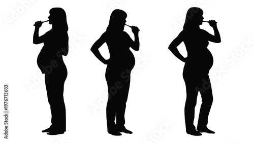 Silhouette series depicting the progression of pregnancy showing a woman s changing form