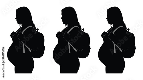 A silhouette series depicting a woman s progression through pregnancy stages