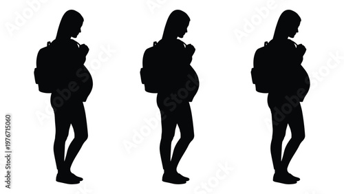 Silhouettes of a pregnant woman depicting stages of gestation from early to late term