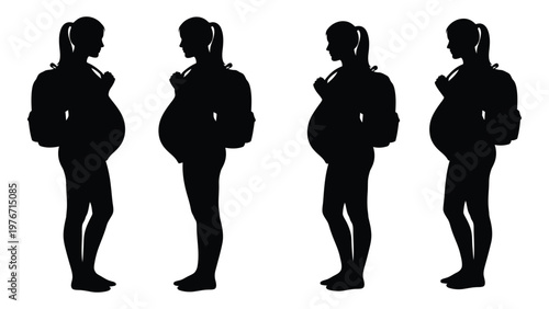 Four silhouettes depicting the stages of pregnancy from early to late term