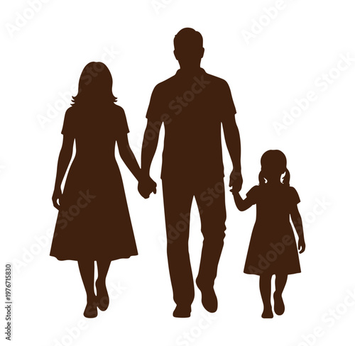 silhouette of a man woman and little girl walking hand in hand