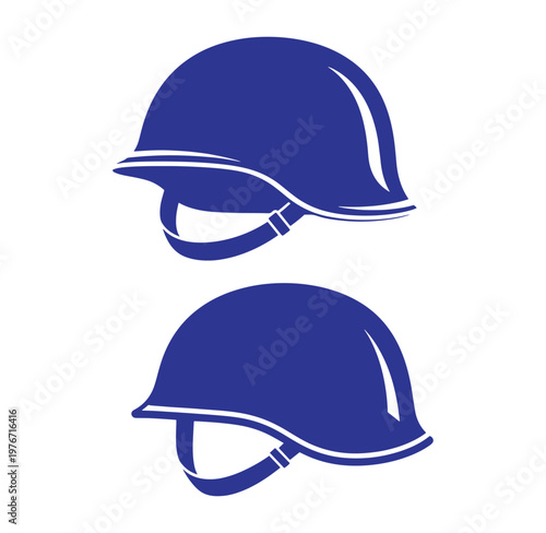 Two blue safety helmets side view on white background