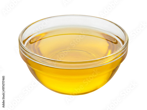 Glass Bowl of Golden Cooking Oil Isolated on Transparent Background