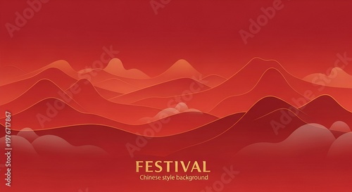 Red Chinese style festival banner landscape auspicious cloud background