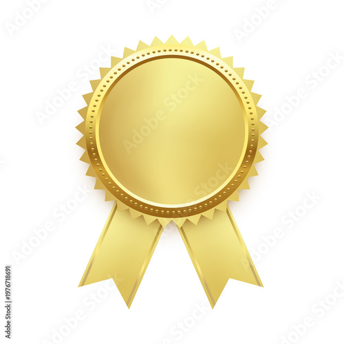 Gold Medal Award Stamp with Ribbon, Business Winner Prize Quality Seal Emblem — transparent PNG