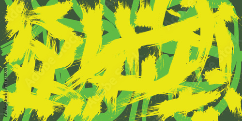 Wallpaper Mural Vibrant Green and Yellow Abstract Brush Stroke Pattern, Grunge Style Vector Illustration Torontodigital.ca