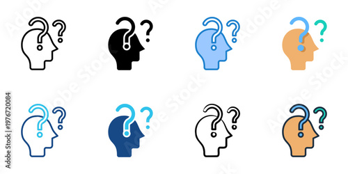 Curious icons set multiple style collection. Editable stroke 
