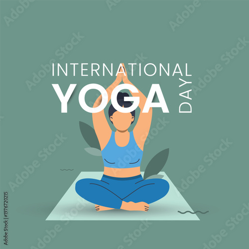 An illustration celebrating International Yoga Day with a person meditating in a lotus pose on a mat.