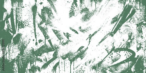 Green graffiti brush strokes on white background with modern art street art graffiti splatter abstract background distressed backdrop creative scribble vandalism calligraphy energetic