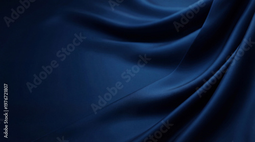 Fotografia Luxurious dark blue satin fabric draped with elegant smooth waves, creating a deep and rich abstract background texture