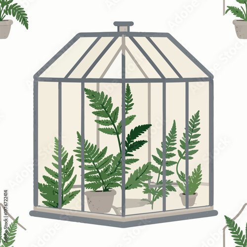 Botanical Glasshouse Embroidery Seamless Pattern