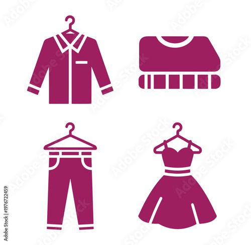 collection of various clothing items on hangers and folded