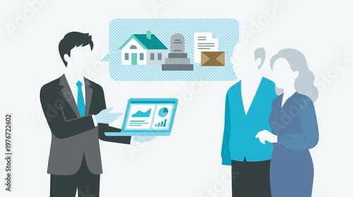 Estate Planning and Financial Advisor Consulting with Senior Couple for Legacy and Asset Management Illustration