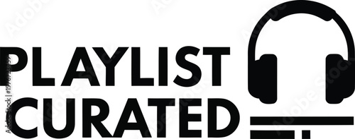 Black text and headphones on white background playlist