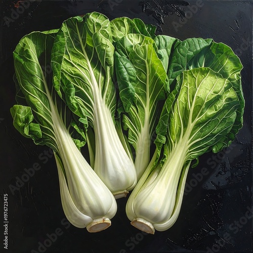 Fresh green leafy vegetables on a black background