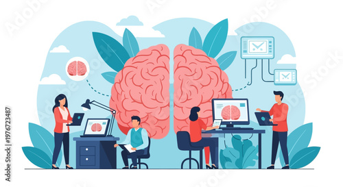 Artificial Intelligence and Brain Concept: People Working with Technology and Data