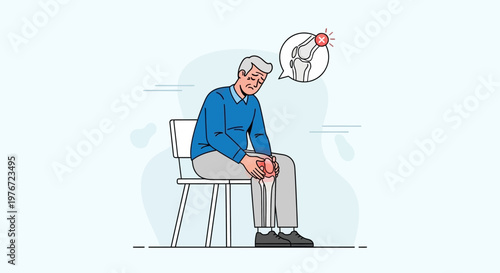 Elderly man suffering from knee pain, arthritis symptom, joint inflammation, medical concept