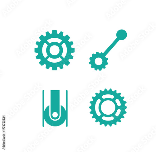 teal colored gear icons for mechanics or engineering concepts  industrial symbols
