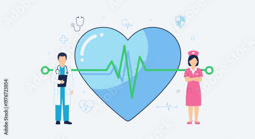 Doctor and Nurse with Heart and EKG - Healthcare Team Concept