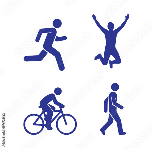 stick figures engaging in various physical activities like running jumping cycling and walking