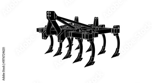 Heavy duty cultivator for farming and agriculture with multiple curved tines on a white background