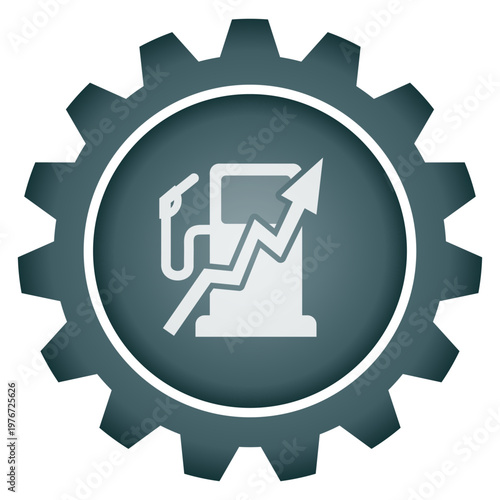 Gas station price increase concept icon inside gear wheel fuel pump with rising arrow vector png illustration