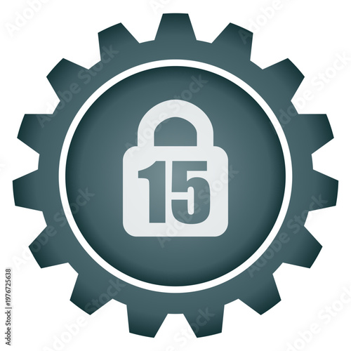 Age restriction 15 plus warning icon inside gear wheel security padlock symbol vector png illustration