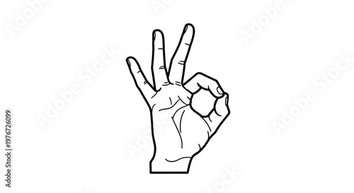 Black and white line drawing of a hand displaying the ok gesture