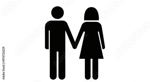 Simple black silhouettes of a man and a woman holding hands