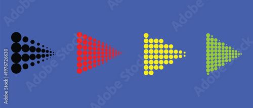 Four arrows pointing right created using small medium and large dots vector illustration