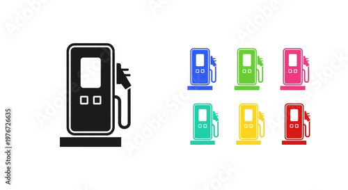 Gas pump icons in black and vibrant color variations