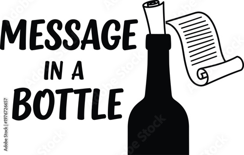 Message in a bottle with text scroll paper