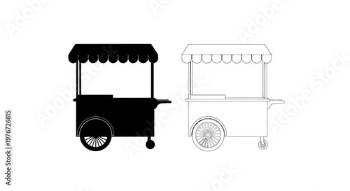 Two food cart silhouettes one dark one light side by side